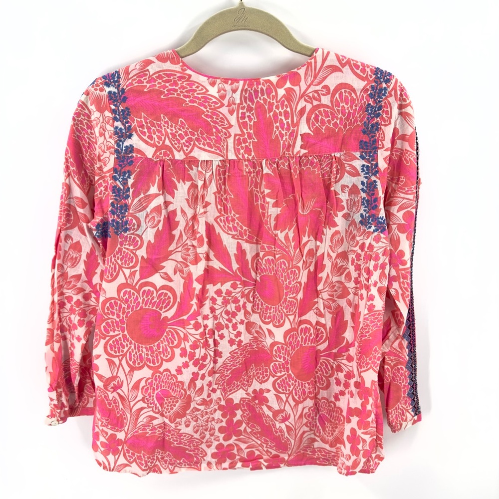 J Crew Floral Embroidered Blouse Top Womens Size 2 Tropical Peasant Boho Cotton - Picture 7 of 13